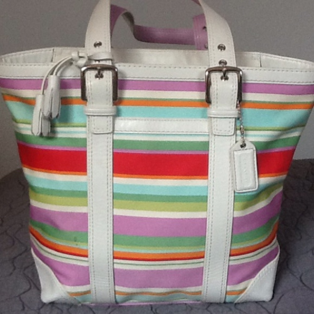 Authentic Coach Hampton Multicolored Striped Purse - image 1